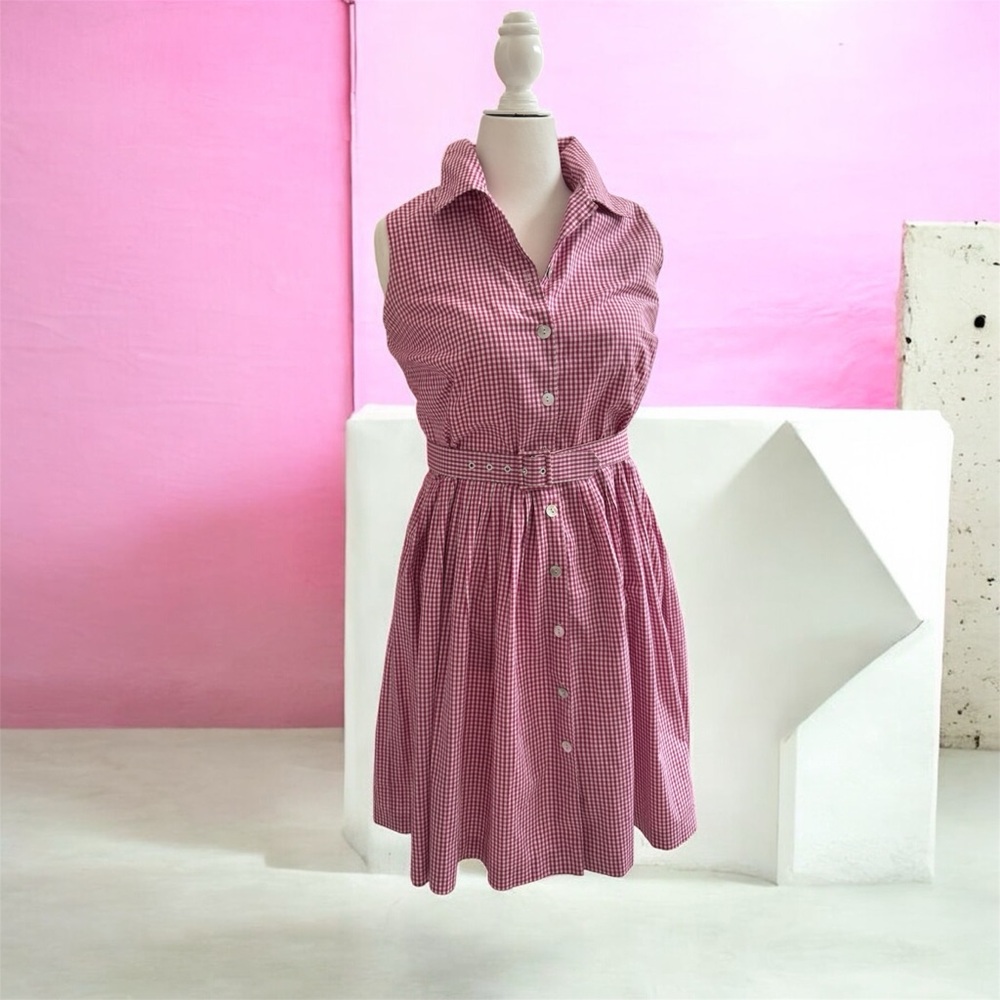 Women's Pink Gingham Button-Front Shirt Dress